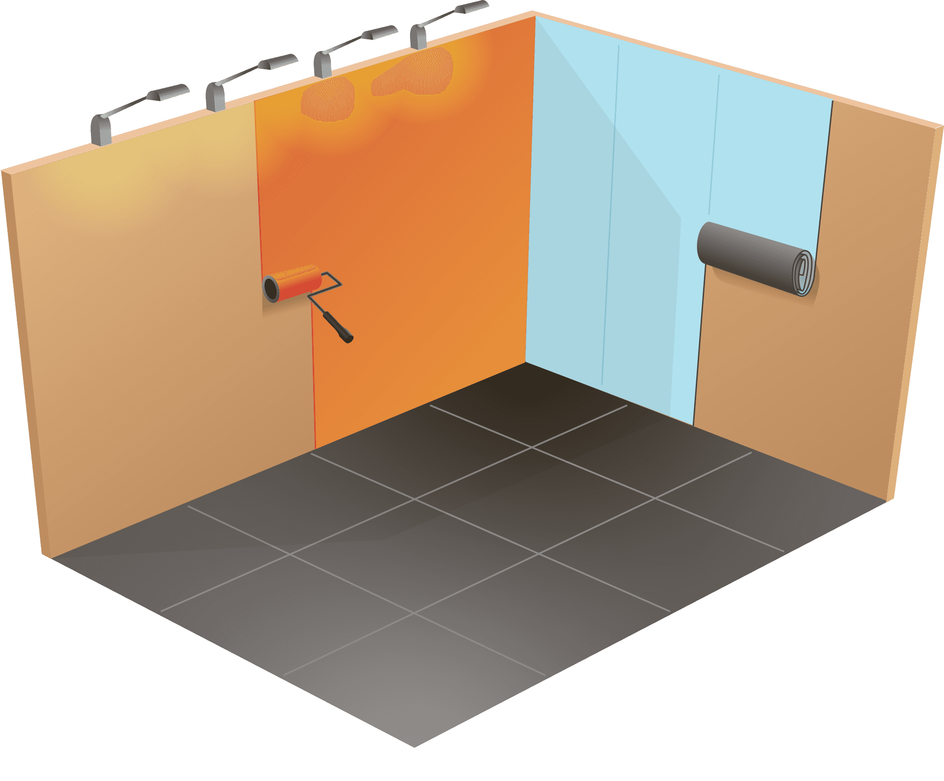 Sisustusosasto puuseinillä